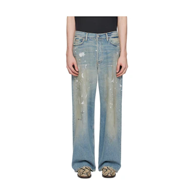 Acne Studios SS24 Dirty Graffiti Loose Straight-Leg Denim Jeans Unisex Blue B00339