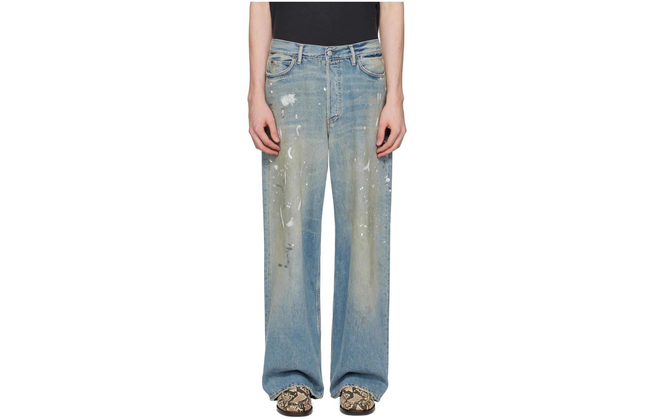 Order Acne Studios SS24 Celana Jeans Graffiti Denim Biru Unisex Loose Straight-Leg B00339