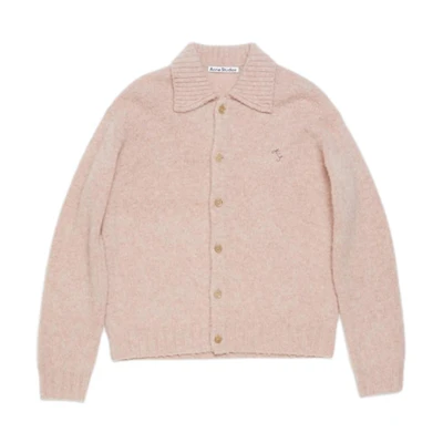 Acne Studios SS24 Embroidered Wool Knit Polo Long Sleeve Sweater Men’s Pink Mix B60294-AI4