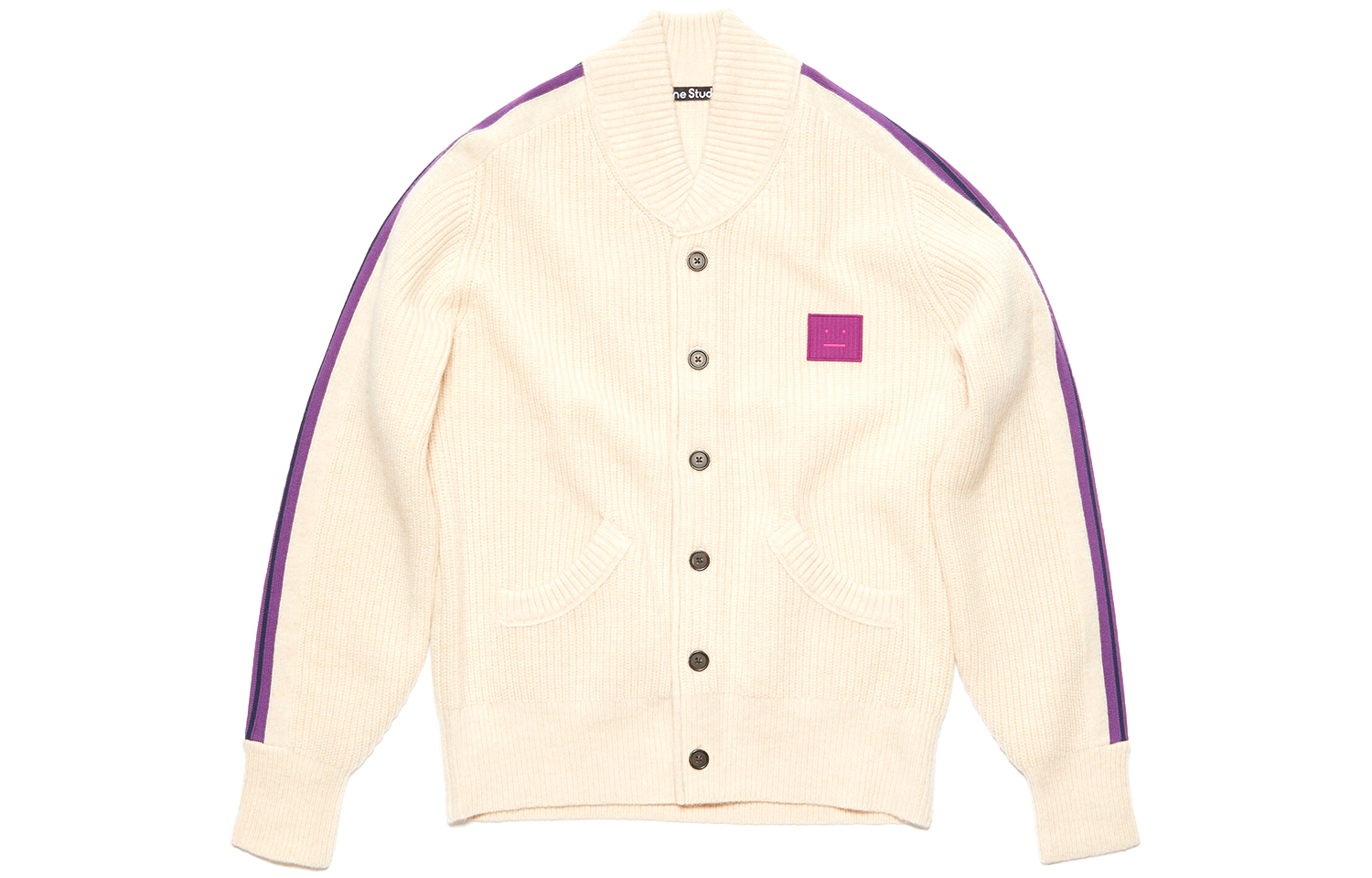 Acne Studios SS24 Emoji Knit Cardigan Unisex Oatmeal Colorblock Sweater. C60082-633