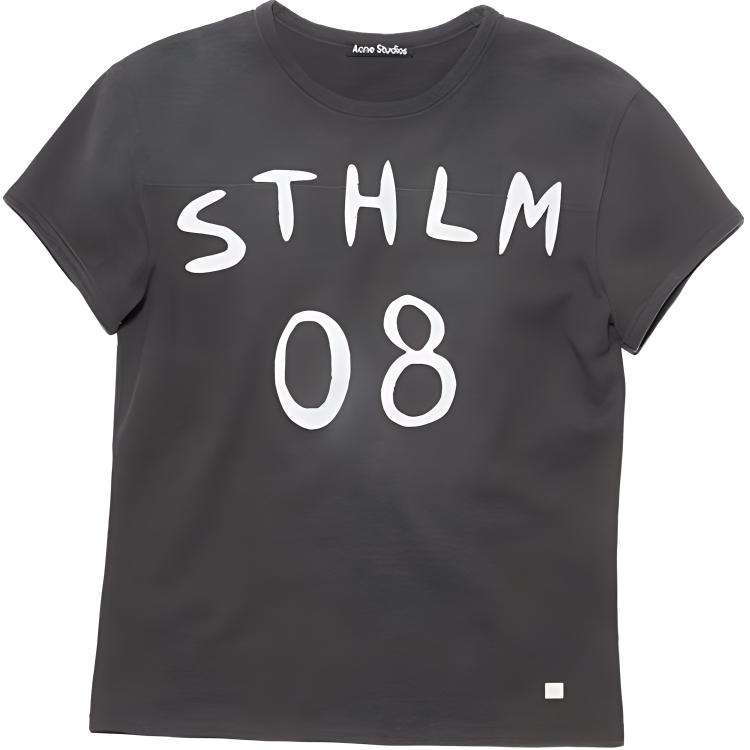 Acne Studios SS24 Face Graphic Tee Unisex Vintage Logo Print Charcoal Grey CL0255-AFH