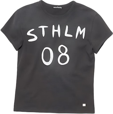 Acne Studios SS24 脸部图案印花中性复古标志T恤炭灰色 CL0255-AFH Buy Acne Studios SS24 脸部图案印花中性复古标志T恤炭灰色 CL0255-AFH