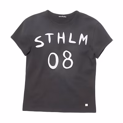 Acne Studios SS24 Face Graphic Tee Unisex Vintage Logo Print Charcoal Grey CL0255-AFH