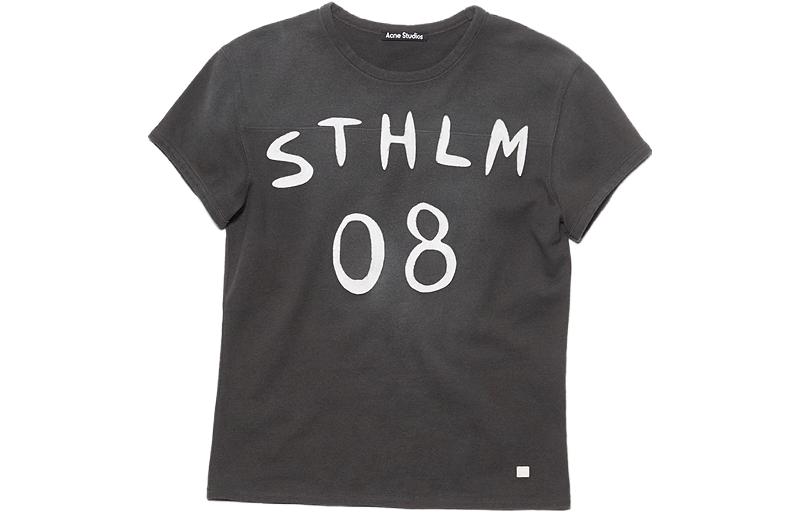 Order Acne Studios SS24 脸部图案印花中性复古标志T恤炭灰色 CL0255-AFH