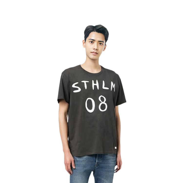 Lookbook Acne Studios SS24 脸部图案印花中性复古标志T恤炭灰色 CL0255-AFH
