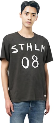 Camiseta Unisex Acne Studios SS24 Gráfica Face Logo Vintage Gris Carbón. CL0255-AFH Lookbook Camiseta Unisex Acne Studios SS24 Gráfica Face Logo Vintage Gris Carbón. CL0255-AFH