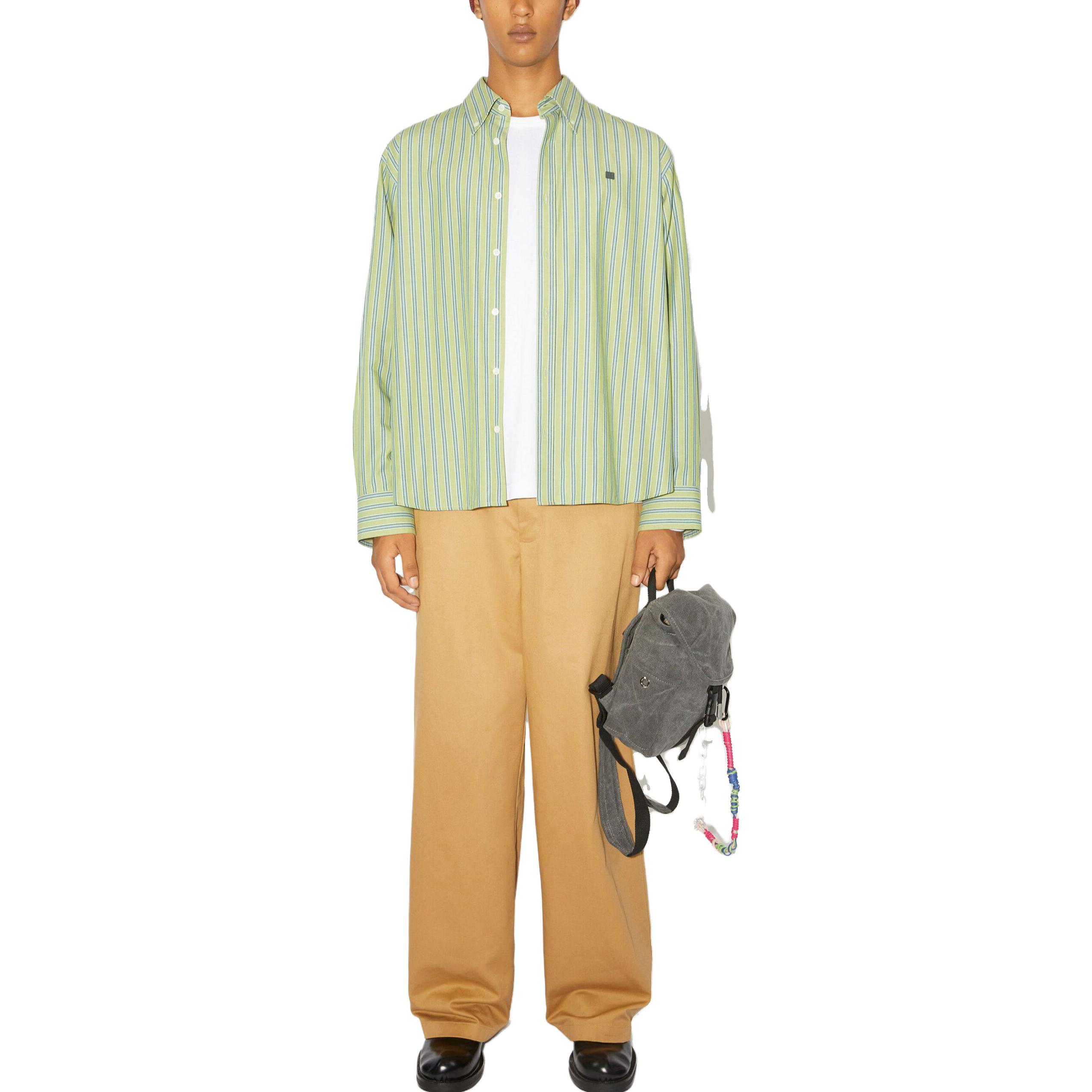 Lookbook Acne Studios SS24 Face Kemeja Lengan Panjang Garis Hijau Fitted. CB0061-AQE