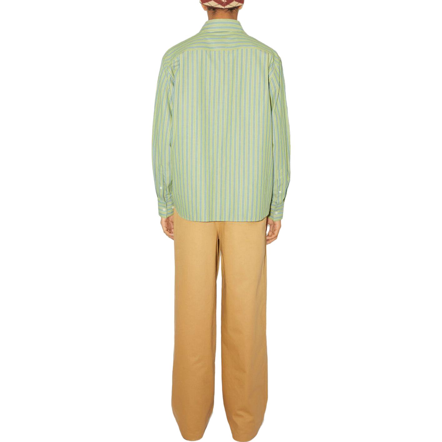 Shop Acne Studios SS24 Face Kemeja Lengan Panjang Garis Hijau Fitted. CB0061-AQE
