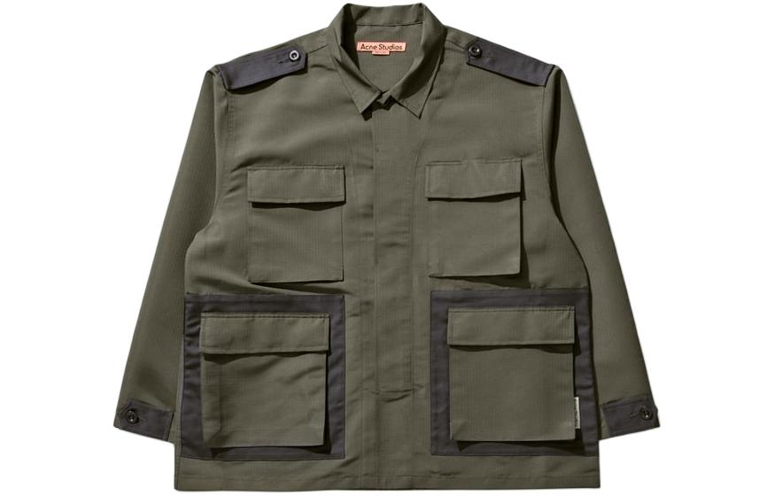 Acne Studios SS24 Green Long-Sleeve Jacket with Notched Collar & Pockets FN-MN-OUTW000817