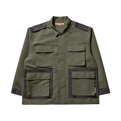 Acne Studios SS24 Green Long-Sleeve Jacket with Notched Collar & Pockets FN-MN-OUTW000817