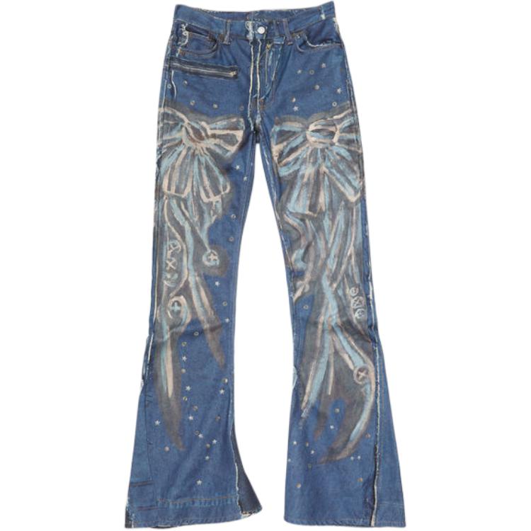 Acne Studios SS24 High-Waisted Flare Printed Denim Jeans Men Mid-Blue. BK0627-863