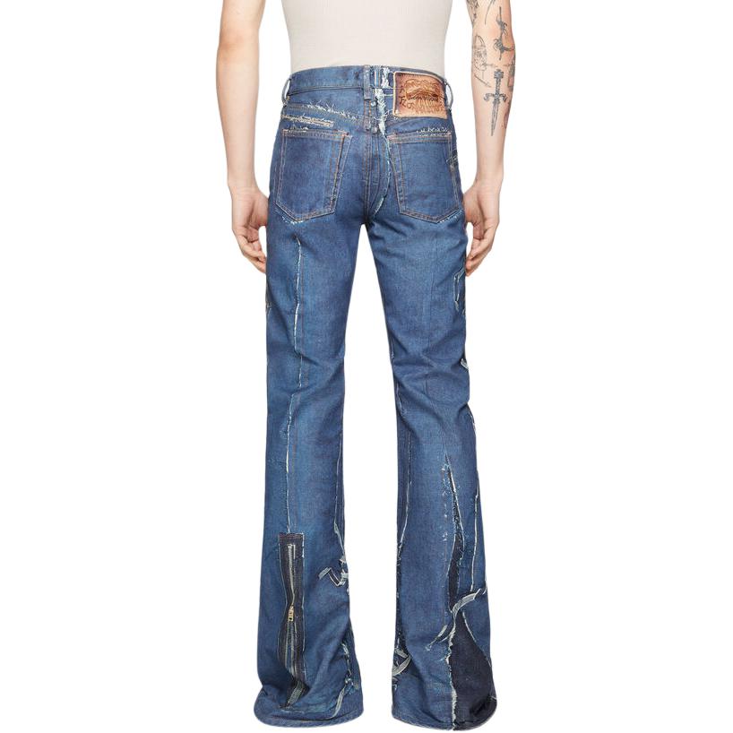 Shop 아크네 스튜디오 SS24 남성 중청 하이웨이스트 플레어 프린트 데님 진. BK0627-863