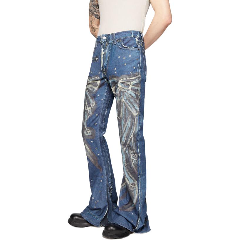 Purchase 아크네 스튜디오 SS24 남성 중청 하이웨이스트 플레어 프린트 데님 진. BK0627-863