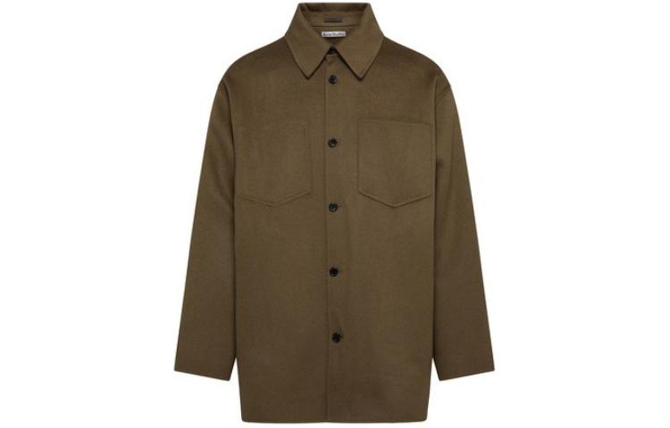 Acne Studios SS24 Loose-Fit Solid Shirt Jacket with Chest Pocket in Dark Brown B90549AB6
