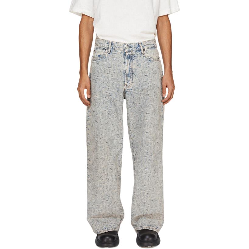 Lookbook Acne Studios 男士SS24蓝色低腰宽松字母提花牛仔裤 B00349-BUF