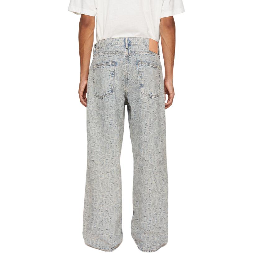 Shop Acne Studios 男士SS24蓝色低腰宽松字母提花牛仔裤 B00349-BUF