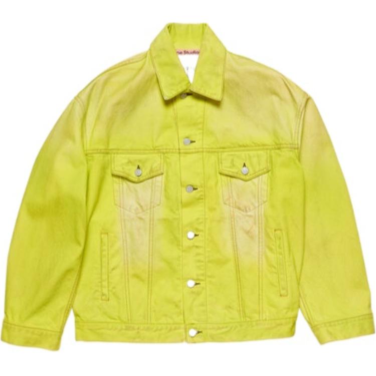 Acne Studios SS24 Neon Yellow Denim Jacket Unisex with American Lapel Design C90166-AQP