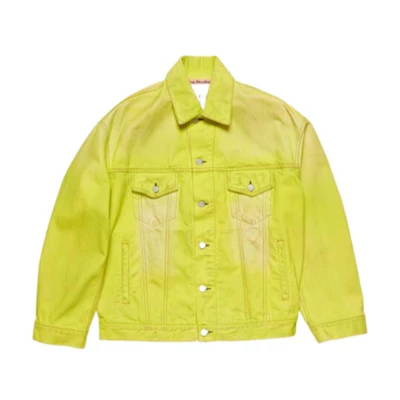 Acne Studios SS24 Neon Yellow Denim Jacket Unisex with American Lapel Design C90166-AQP