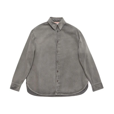 Acne Studios SS24 Oversized Studded Long Sleeve Shirt Unisex in Coal Gray. CB0074-AA2