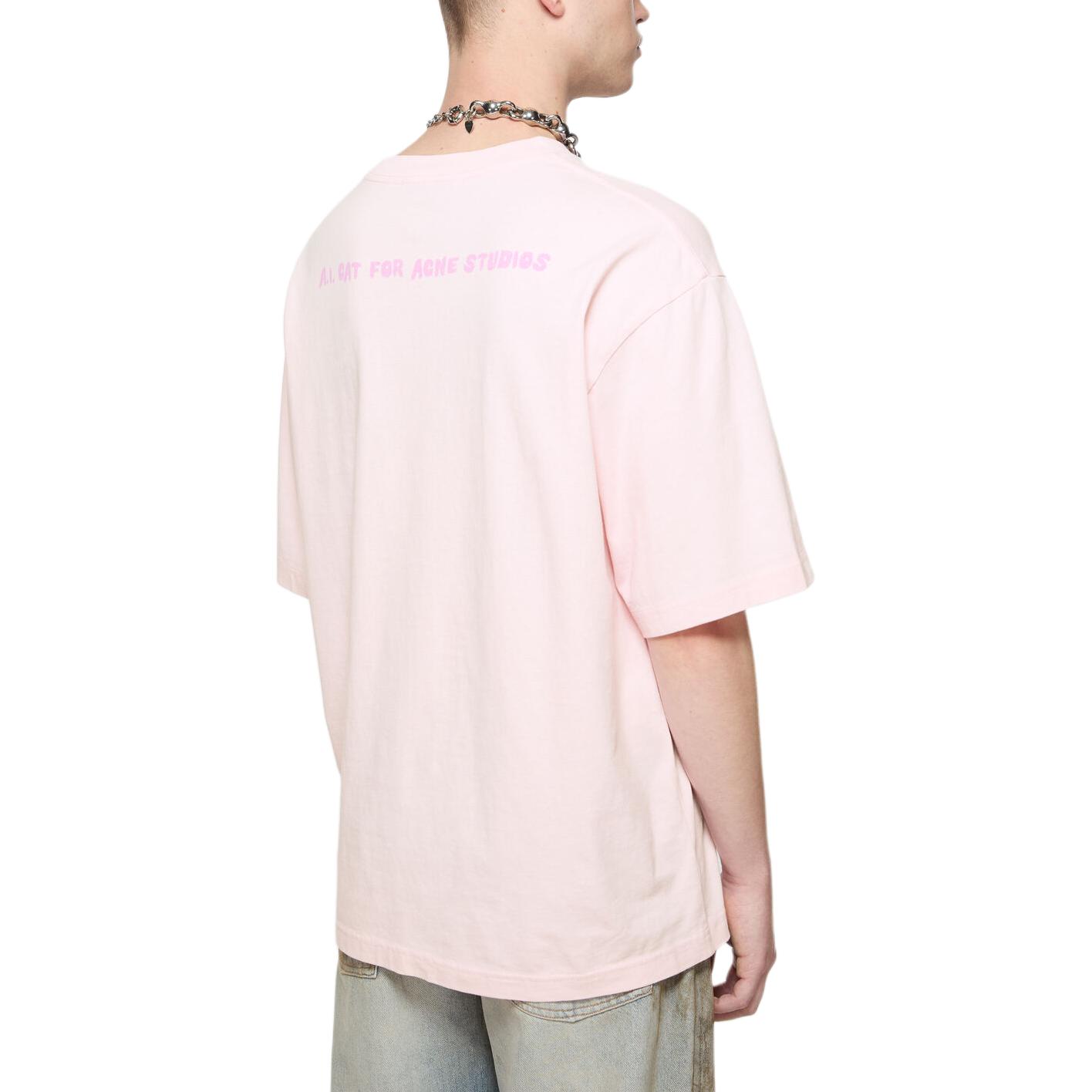 Shop Acne Studios SS24 Pet Series Cat Print Unisex Pink Crewneck Casual T-Shirt. CL0297-DKY