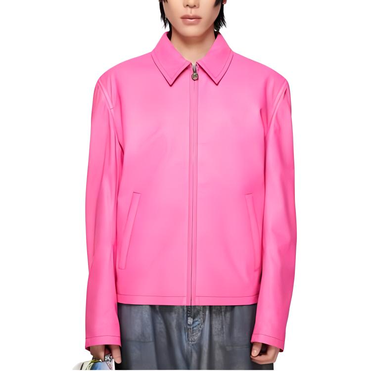 Acne Studios SS24 Pink Leather Jacket - Solid Color Long Sleeve Outerwear B70140-BP5