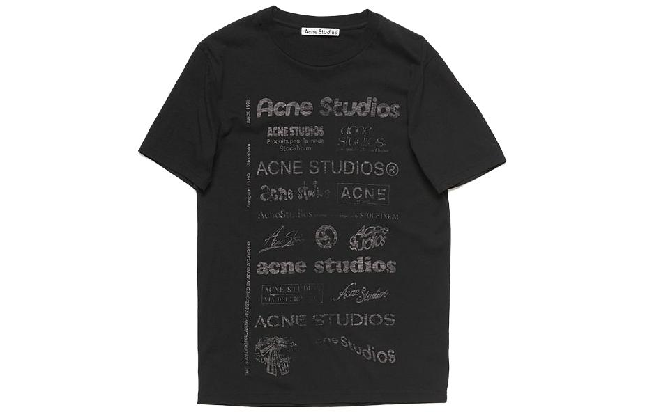 Buy Acne Studios SS24 Retro Letter Print Slim Fit Unisex Black Crewneck T-Shirt. CL0262-900