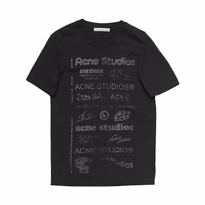 Acne Studios SS24 Retro Letter Print Slim Fit Unisex Black Crewneck T-Shirt. CL0262-900