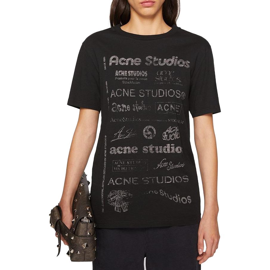 Lookbook Acne Studios SS24 Retro Letter Print Slim Fit Unisex Black Crewneck T-Shirt. CL0262-900