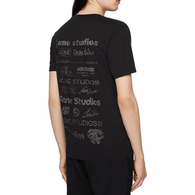 Shop Acne Studios SS24 Retro Letter Print Slim Fit Unisex Black Crewneck T-Shirt. CL0262-900