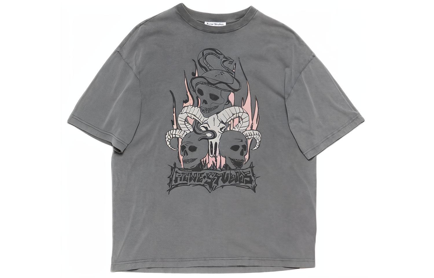 Acne Studios SS24 Skull Print Oversized T-Shirt Unisex Faded Black. CL0267-BM0