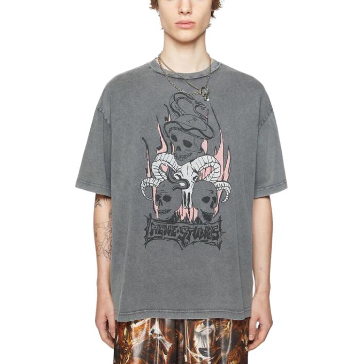 Lookbook Acne Studios SS24 Baju T-Shirt Oversized Unisex Cetakan Skull Hitam Pudar. CL0267-BM0