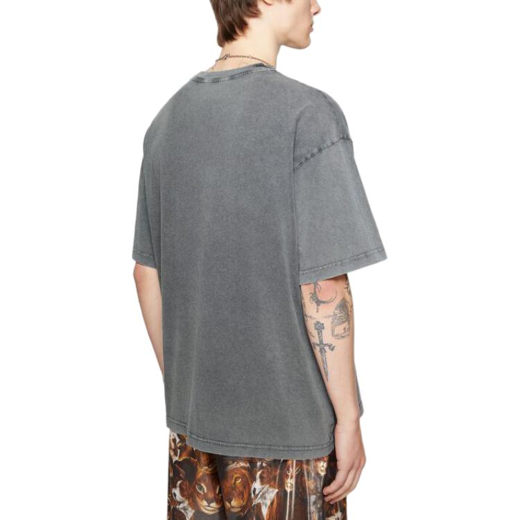 Shop Acne Studios SS24 Baju T-Shirt Oversized Unisex Cetakan Skull Hitam Pudar. CL0267-BM0