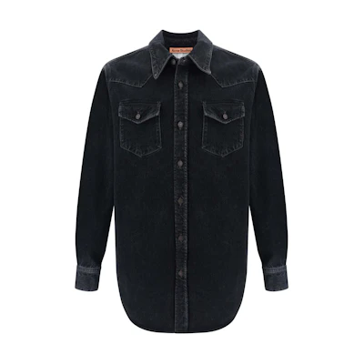 Acne Studios SS24 Solid Black Button-Up Long Sleeve Shirt for Men. CB0079-900