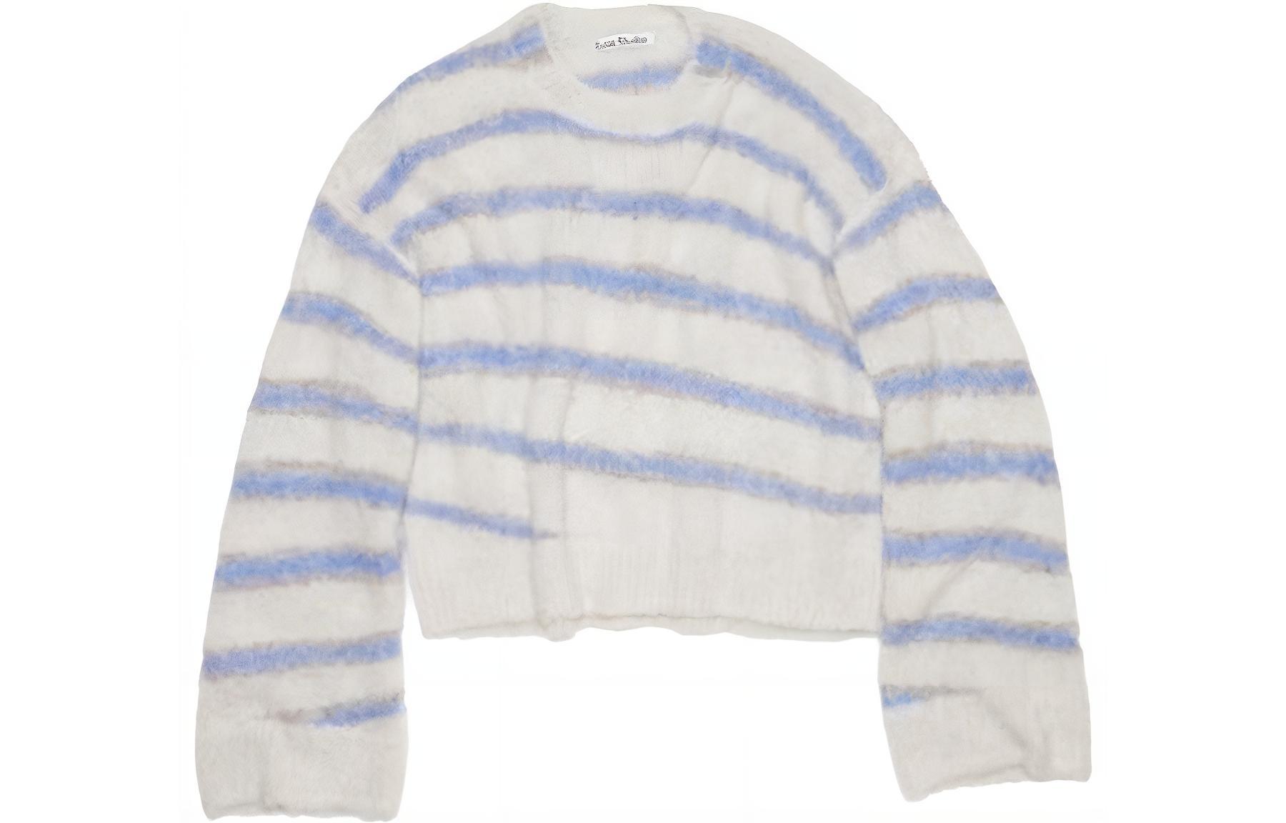 Acne Studios SS24 Striped Comfortable Crewneck Pullover Sweater Blue B60315-DLQ