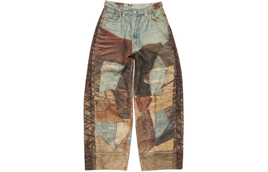 Acne Studios SS24 Super Baggy Graffiti Print Wide-Leg Jeans  Blue Brown. B00344-AG7