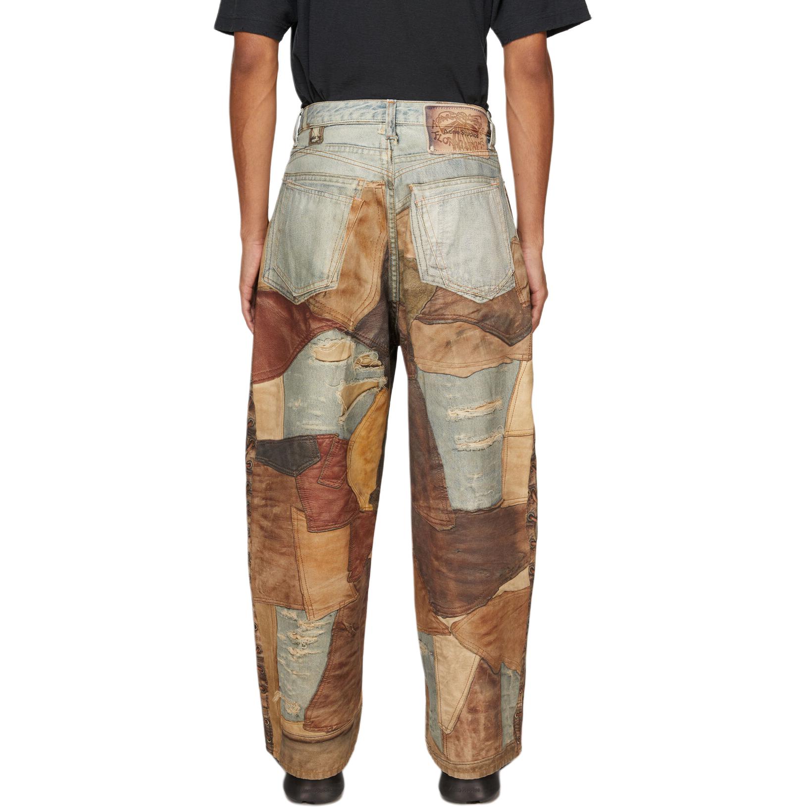 Shop Acne Studios SS24超宽松涂鸦宽腿牛仔裤 蓝色棕色. B00344-AG7