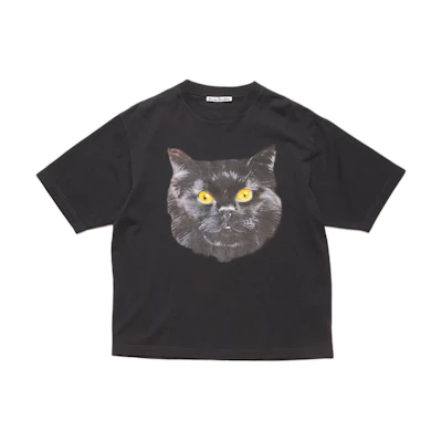 Acne Studios SS24 Unisex Black Cat Print Graphic T-Shirt Casual Crewneck Tee CL0297-900