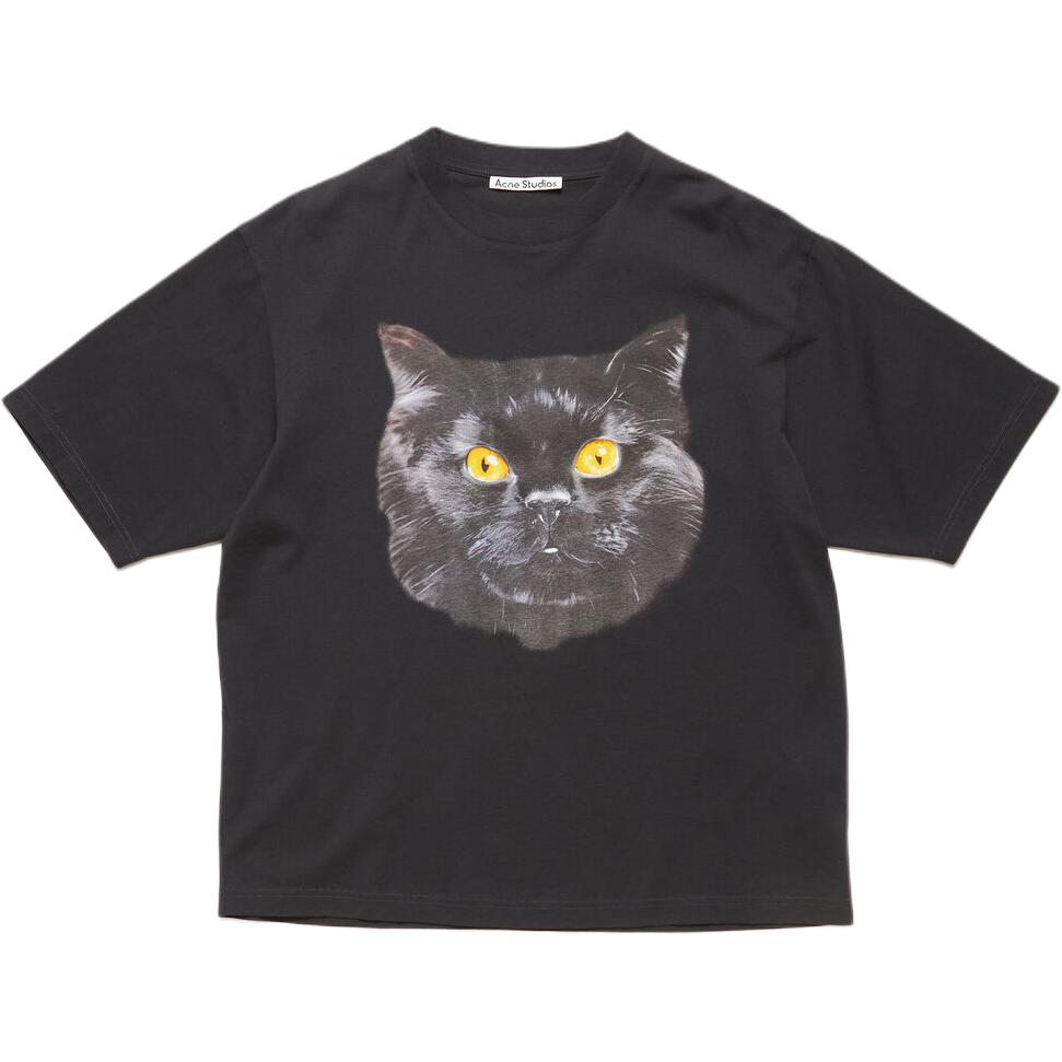 Acne Studios SS24 Unisex Black Cat Print Graphic T-Shirt Casual Crewneck Tee CL0297-900 圖 2