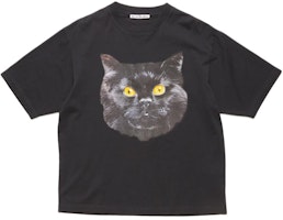 Order Acne Studios SS24 黑色貓咪圖案男女通用休閒圓領T恤 CL0297-900