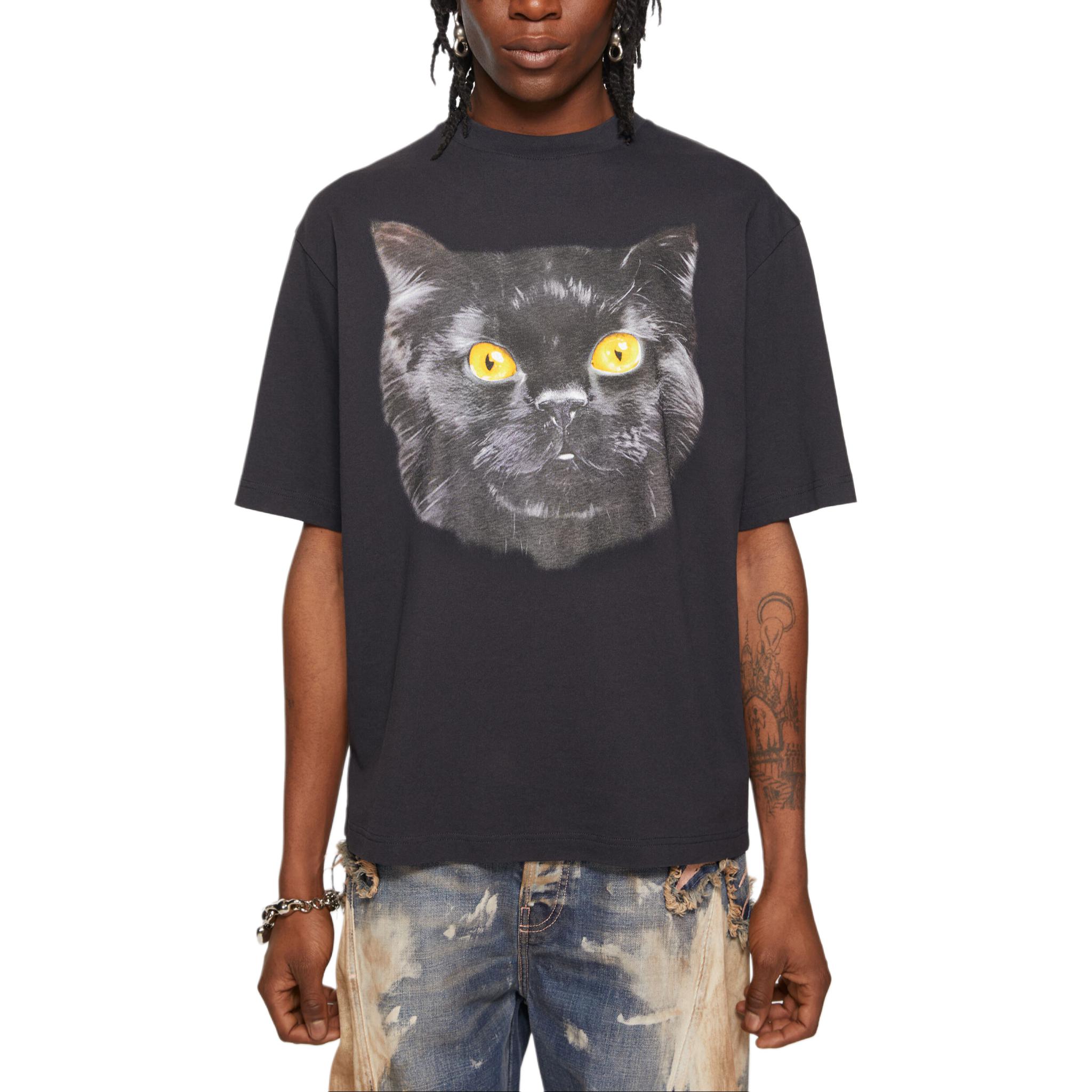 Acne Studios SS24 Unisex Black Cat Print Graphic T-Shirt Casual Crewneck Tee CL0297-900 圖 3