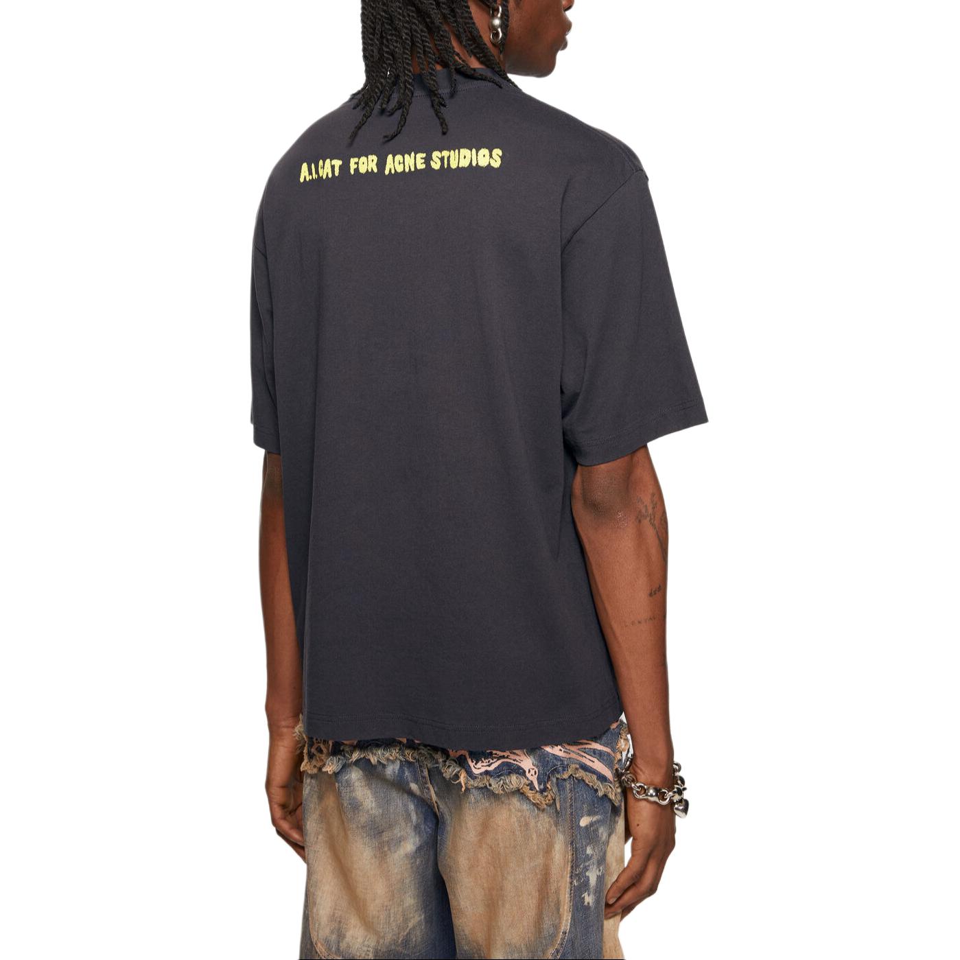 Acne Studios SS24 Unisex Black Cat Print Graphic T-Shirt Casual Crewneck Tee CL0297-900 圖 4