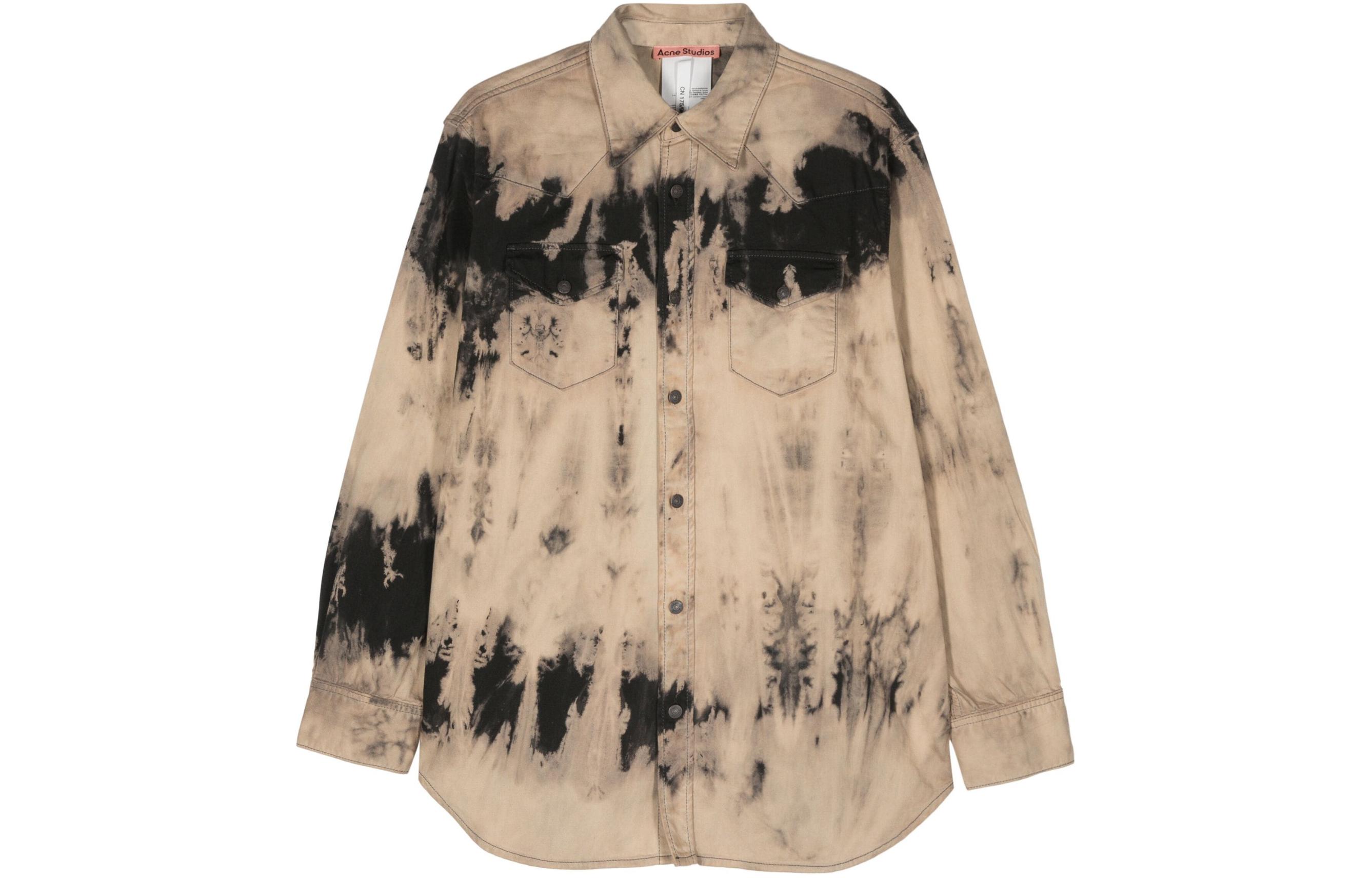 Acne Studios SS24 Unisex Washed Effect Loose Fit Long Sleeve Shirt Beige Black. CB0072-BEIGE