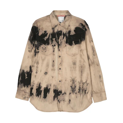 Acne Studios SS24 Unisex Washed Effect Loose Fit Long Sleeve Shirt Beige Black. CB0072-BEIGE