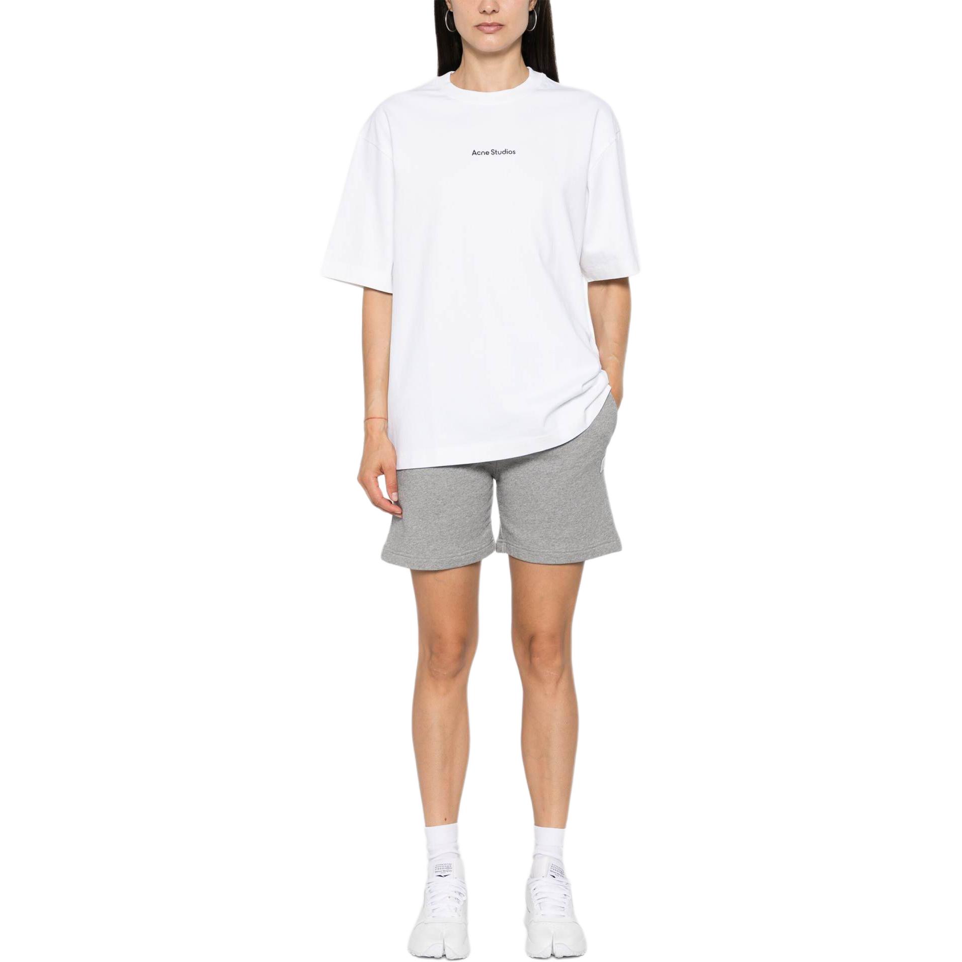 Lookbook Acne Studios SS24 Unisex Baju-T Krew Leher Putih Logo Huruf Kapas. CL0274-WHITE