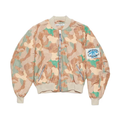 Acne Studios SS24 Vintage Camo Print Zip Bomber Jacket Unisex Orange B90753-AH8