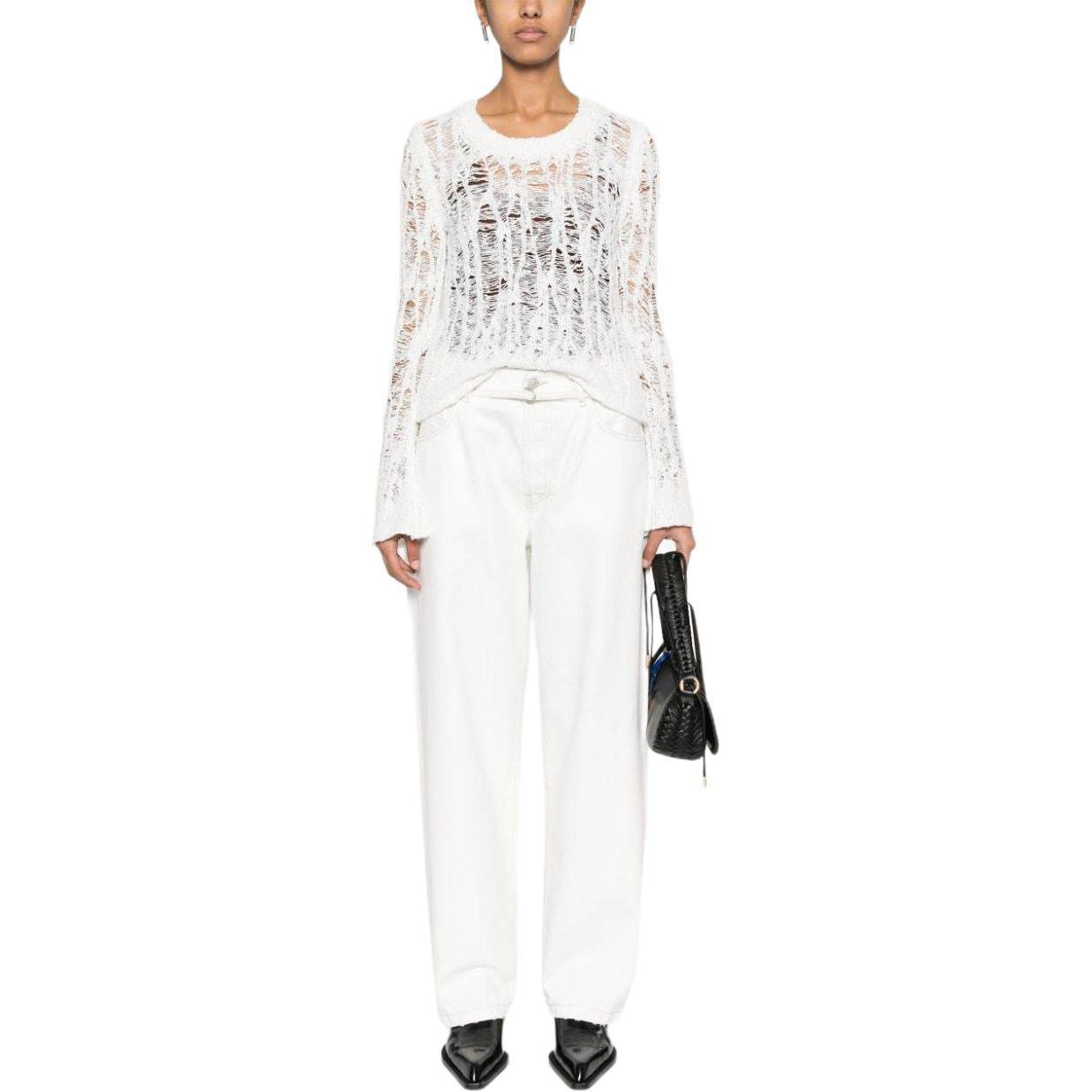 Lookbook アックネ スタジオス SS24 ホワイト テーパードフィット ジーンズ コントラストステッチ バックロゴパッチ C00062-AEG