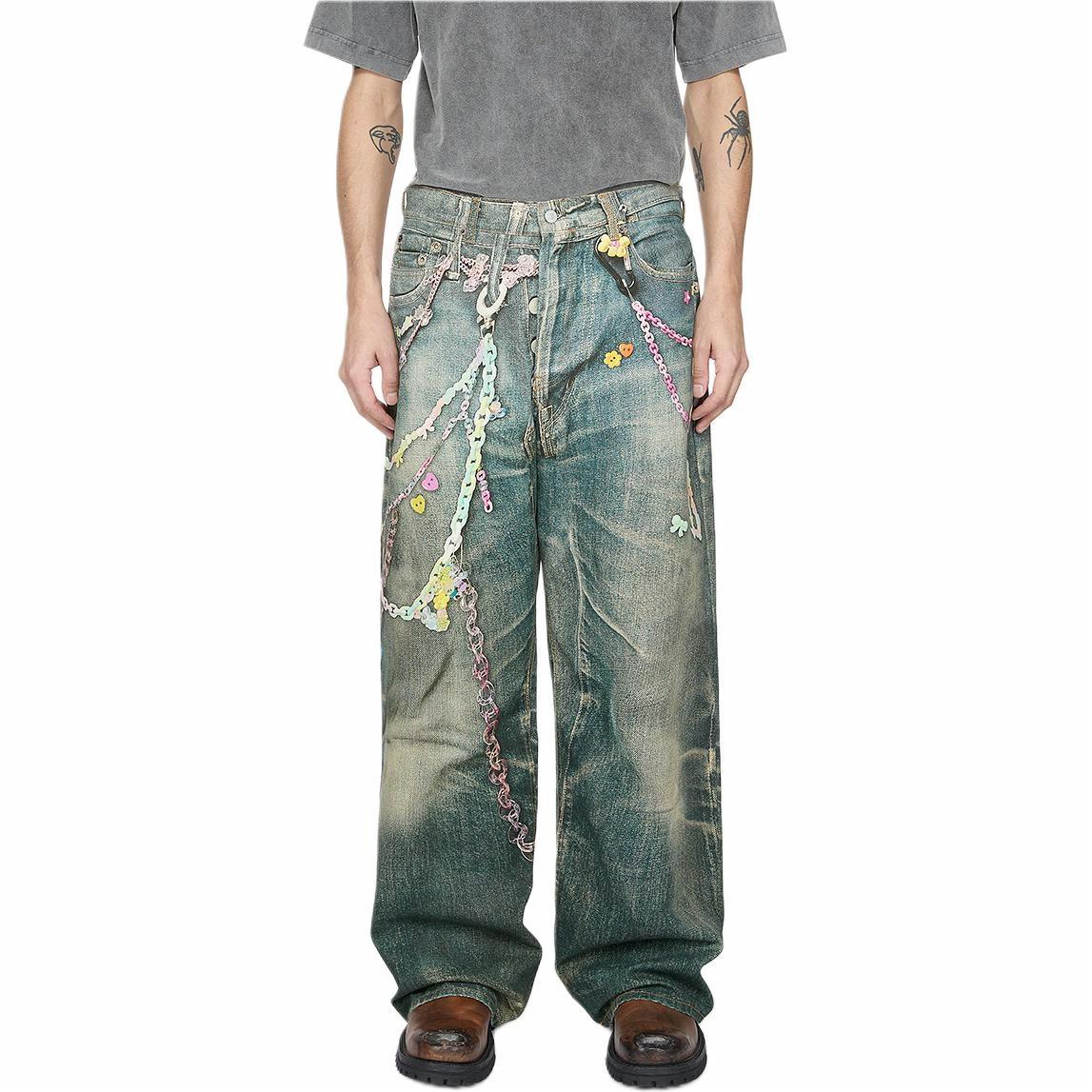 Lookbook Acne Studios SS25 3D 印花水洗牛仔褲附糖果鏈 - 藍色 男款。 BK0676-MID BLUE