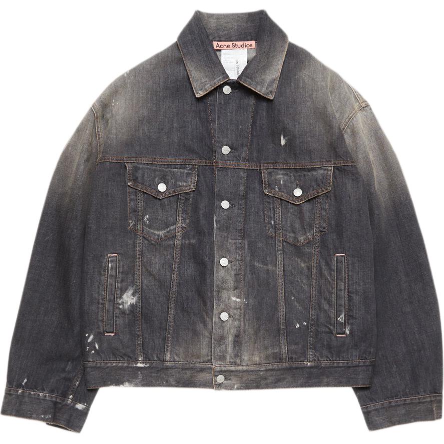 Acne Studios SS25 Distressed Splatter Oversized Denim Jacket Unisex Grey. C90190-900