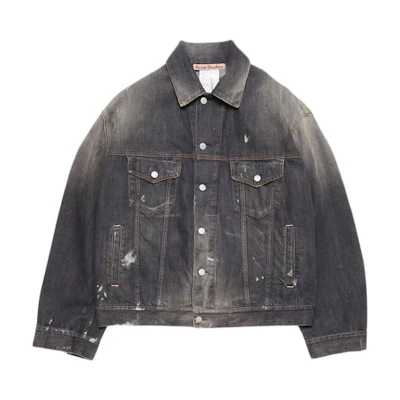 Acne Studios SS25 Distressed Splatter Oversized Denim Jacket Unisex Grey. C90190-900