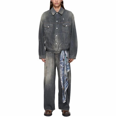 Acne Studios SS25 Distressed Splatter Oversized Denim Jacket Unisex Grey. C90190-900 Lookbook Acne Studios SS25 Distressed Splatter Oversized Denim Jacket Unisex Grey. C90190-900